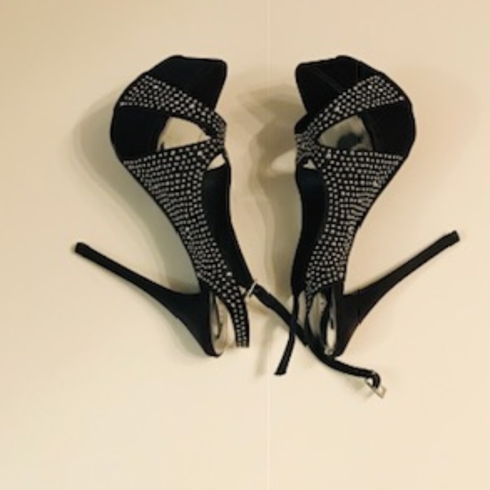 3/30 Black Satin Slingback Heels (8.5-10)